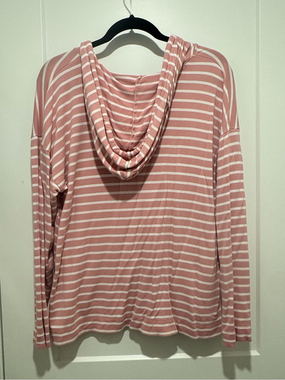 Buffalo David Bitton Ladies Soft Knit Pink & White Stripe Hooded Pullover Large